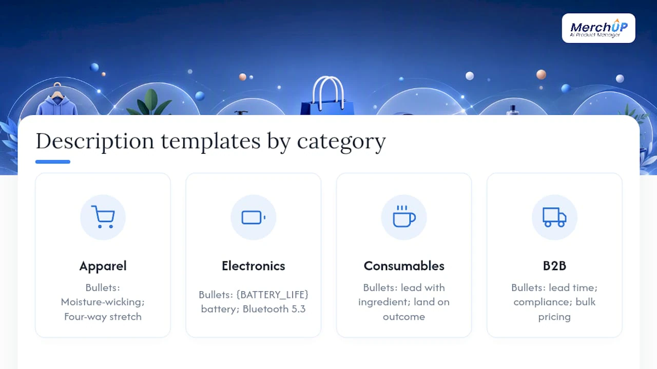 Ready-to-use description templates by category — overview diagram