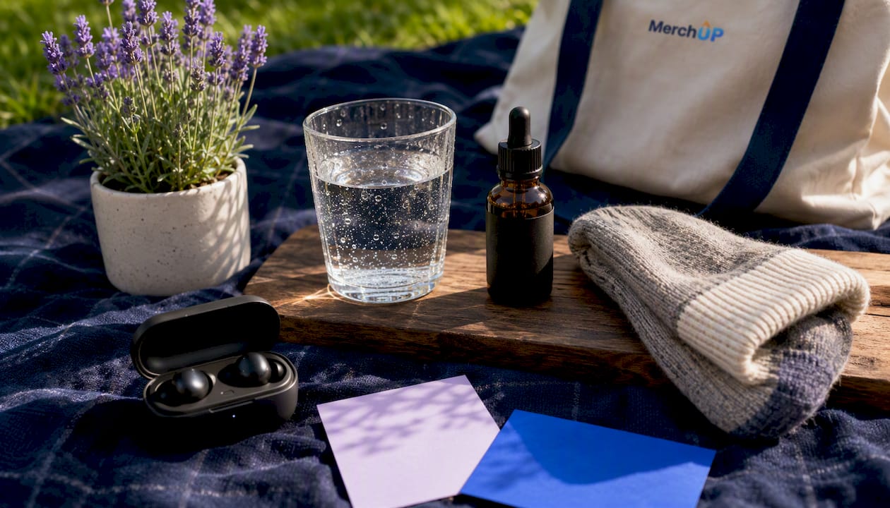 Flat-lay of product packaging illustrating emotional benefits