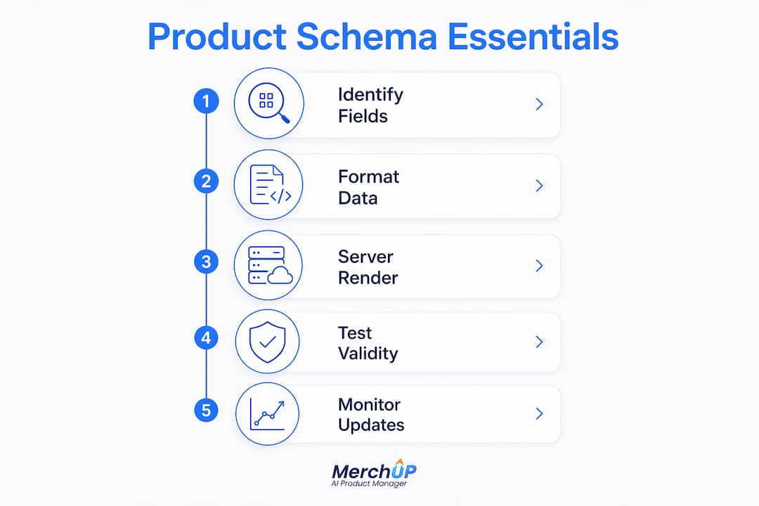 Infographic outlining product schema markup steps