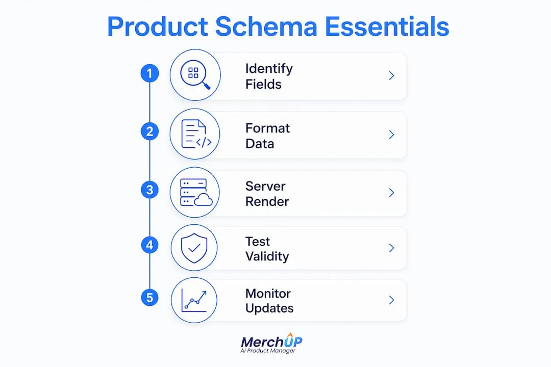 Infographic outlining product schema markup steps