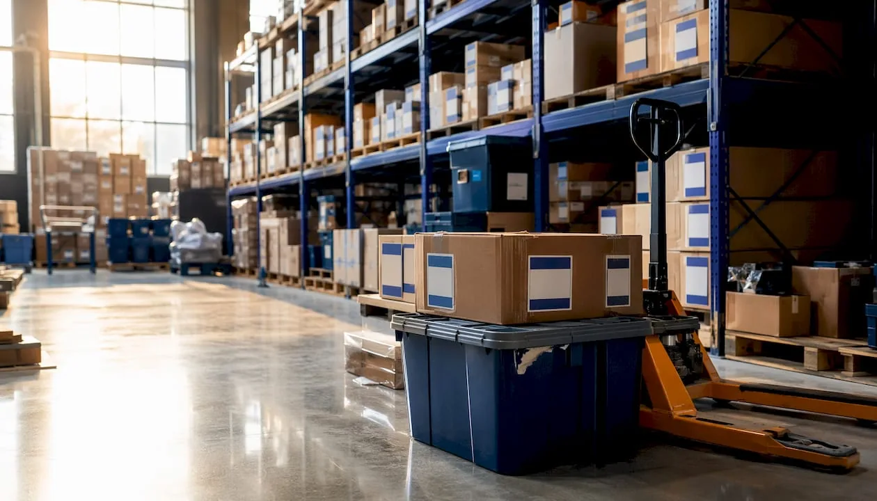 Ecommerce warehouse product inventory aisle