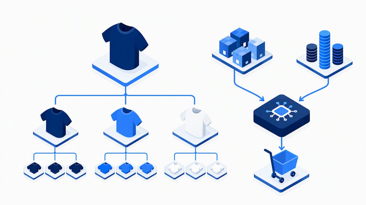 Product variants linked to inventory and pricing data
