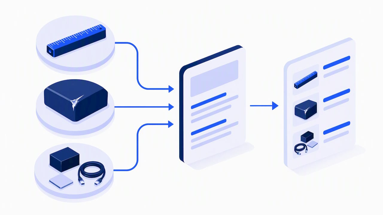 Product facts organized into a description template