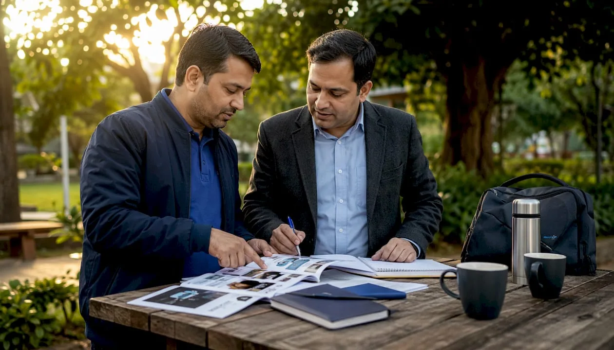 Two men collaborating on eCommerce content review