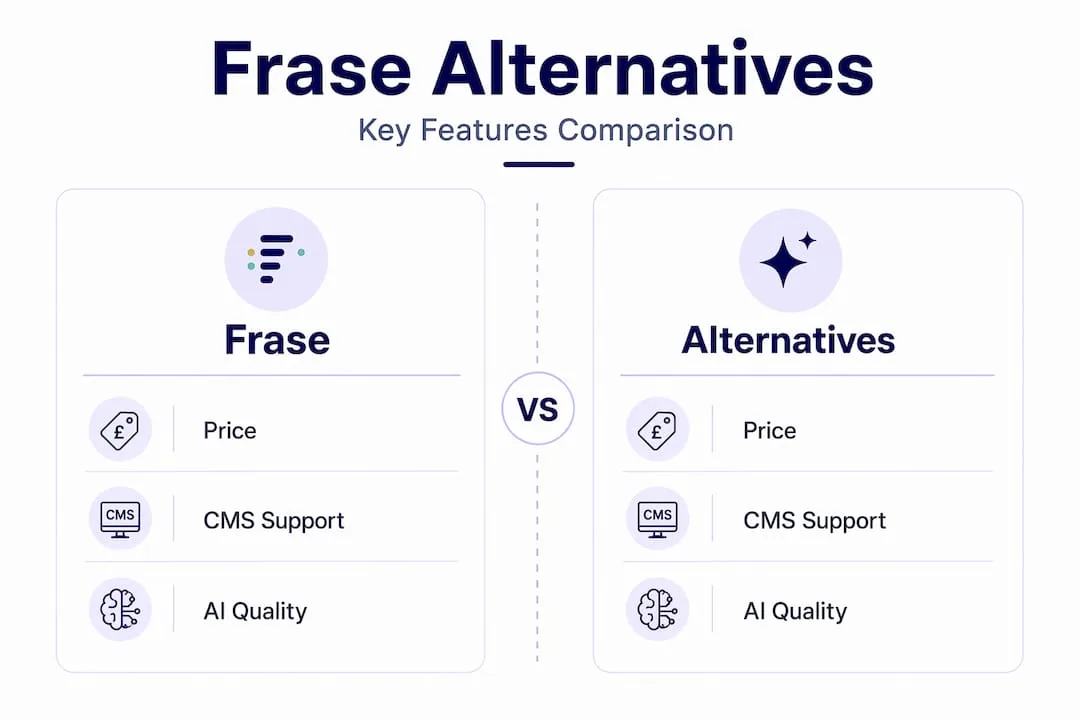 Infographic comparing Frase and alternatives features