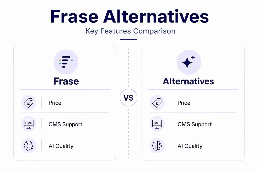 Infographic comparing Frase and alternatives features